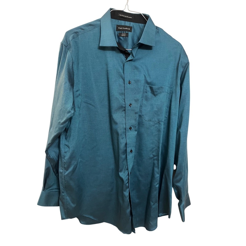 Paul Fredrick Men's Teal NonIron Two Ply Cotton Classic Fit Dress Shirt 17.5x35‎